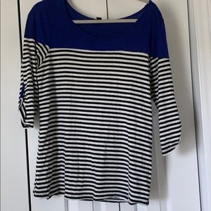 Blue and black/white striped top